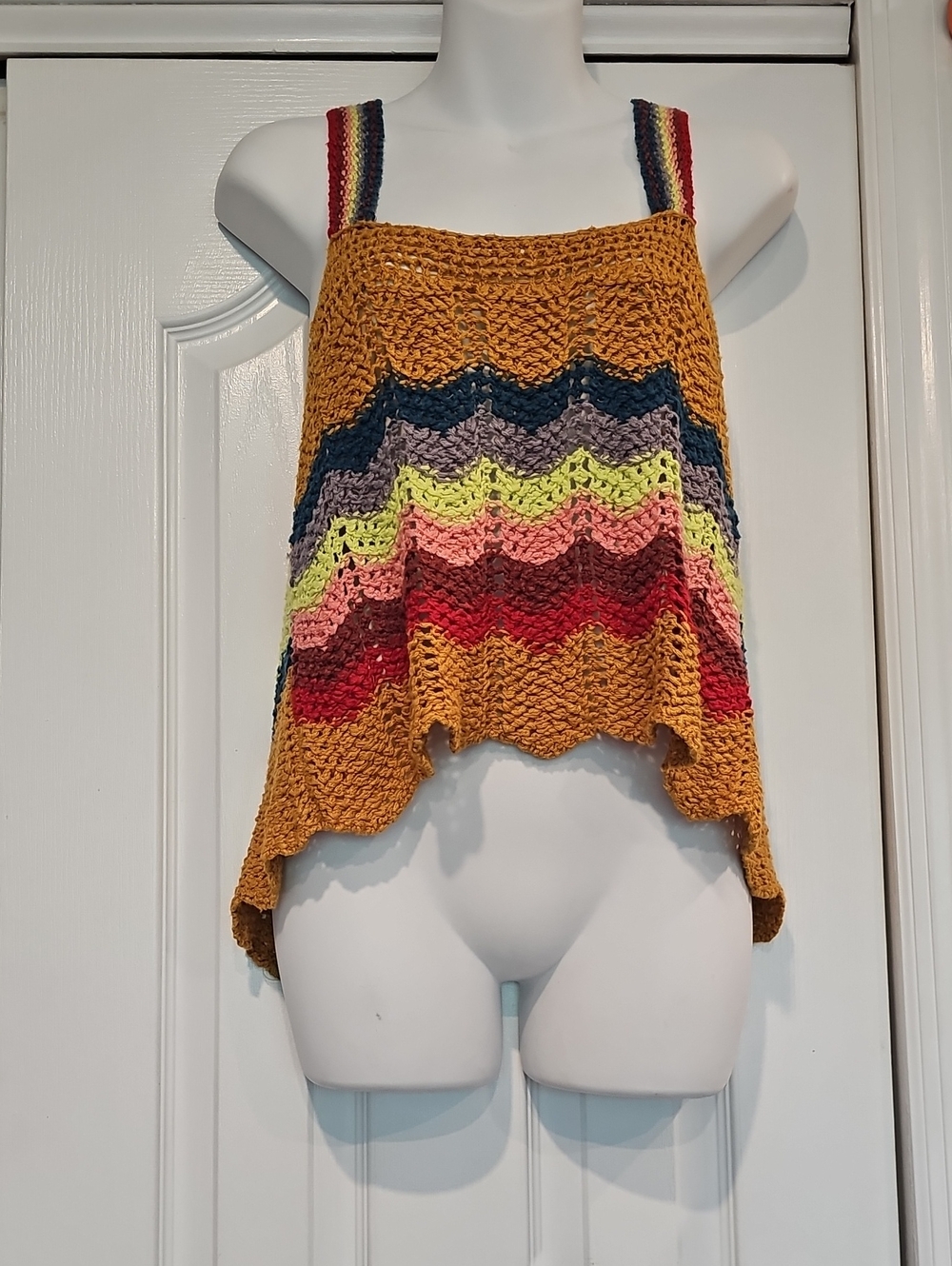 Free People Winding Road Multi-Color Boho Crochet Tank Sz S Like New - Picture 2 of 6
